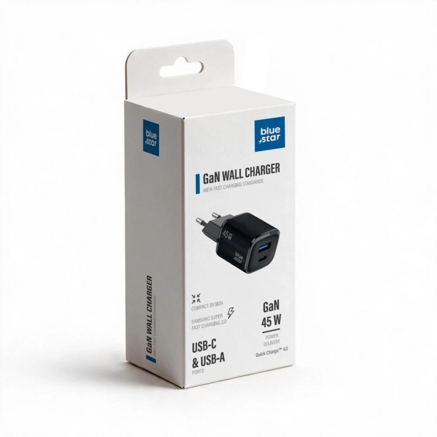 BlueStar Phone charger Blue Star Nano GaN USB C + USB A QC4.0 PD 3A 45W VT-334 black – 4
