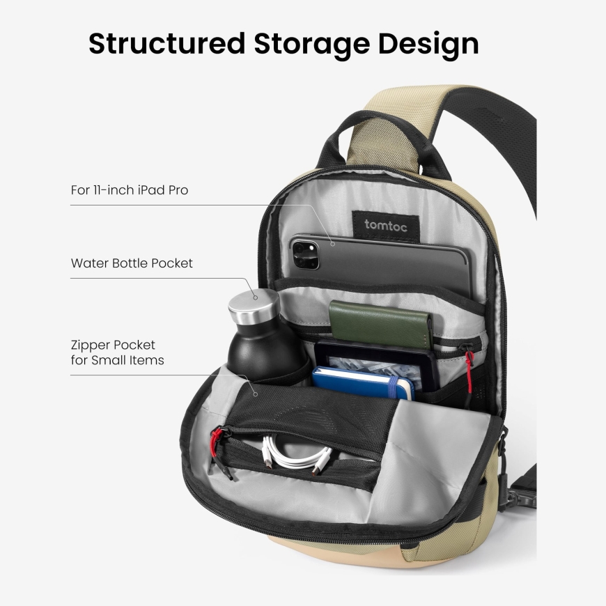 tomtoc Navigator T24 Sling bag pleca soma, bežs – 4