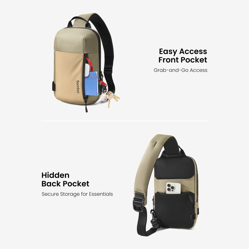 tomtoc Navigator T24 Sling bag через плечо, бежевый – 5