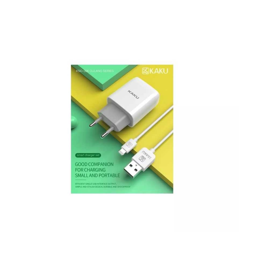 iKaku KSC-396 USB pagrindinis įkroviklis + USB į Lightning 2.4A 1m baltas