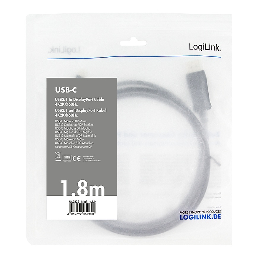 LogiLink UA0335 видео кабель адаптер 1,8 m USB Type-C DisplayPort Черный – 2