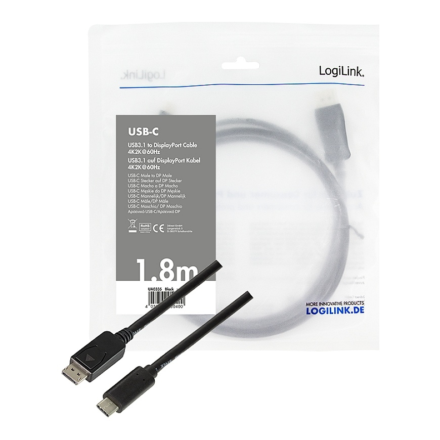 LogiLink UA0335 video cable adapter 1.8 m USB Type-C DisplayPort Black – 3
