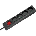 Extension Cord, 4 sockets, 3 m, French type, with switch (3x1.5 mm), Rebel black Extension Cord, 4 sockets, 3 m, French type, with switch (3x1.5 mm), Rebel black