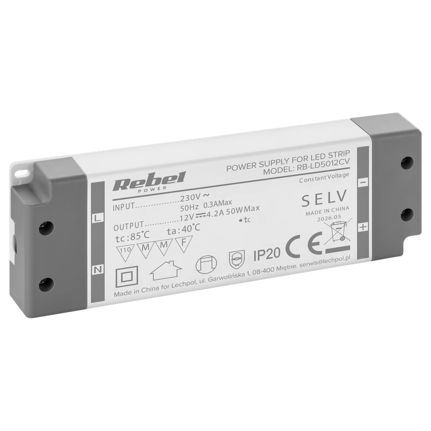 Rebel power supply for LED string lights 12 V / 4.2 A, max 50 W, IP20
