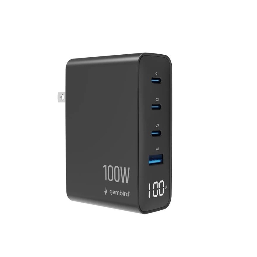GEMBIRD 4-port 100 W GaN USB fast charger LCD juodas – 2