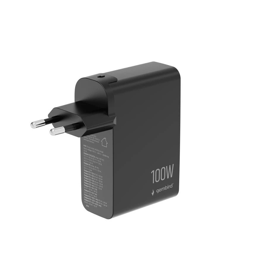GEMBIRD 4-port 100 W GaN USB fast charger black with LCD – 4