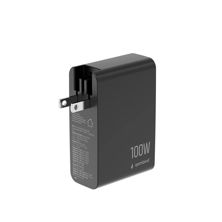 GEMBIRD 4-port 100 W GaN USB fast charger black with LCD – 5