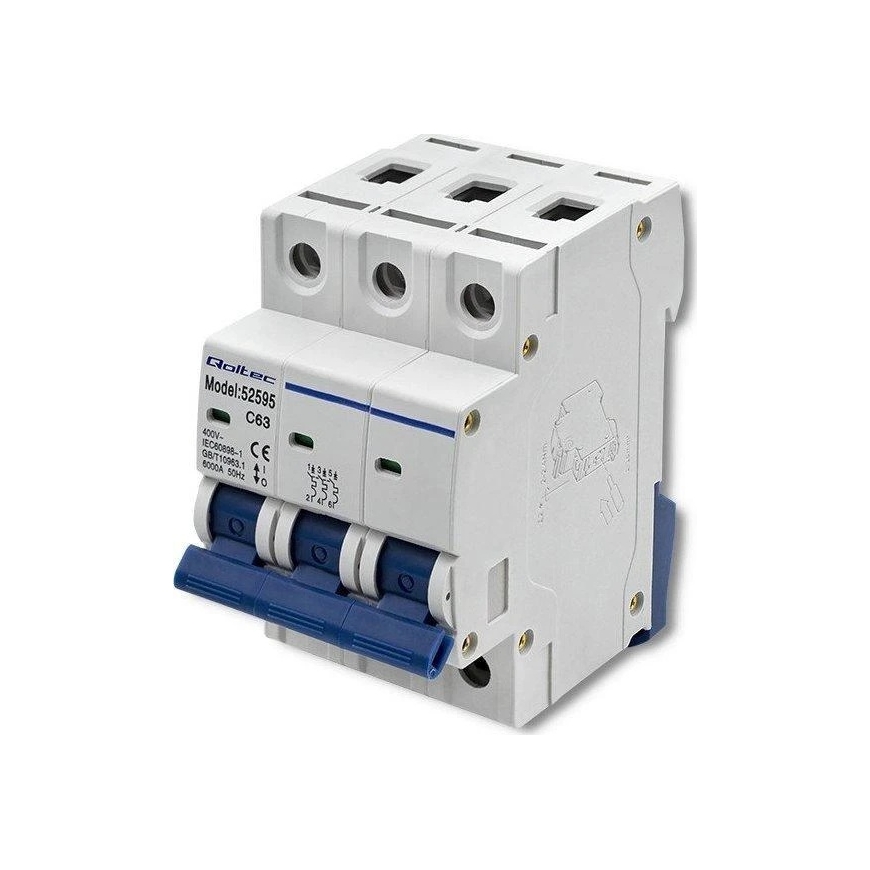 QOLTEC 52595 Pārsprieguma ķēdes breakers C63 / Drošinātājs / AC / 63A / 3P – 2