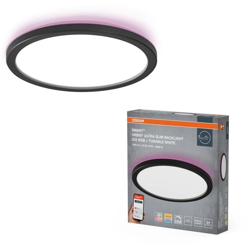 Osram 19W LED virsmas gaismas instruments SMART+ ORBIS, melns, 2700/6500K/RGB, dimmējams – 5
