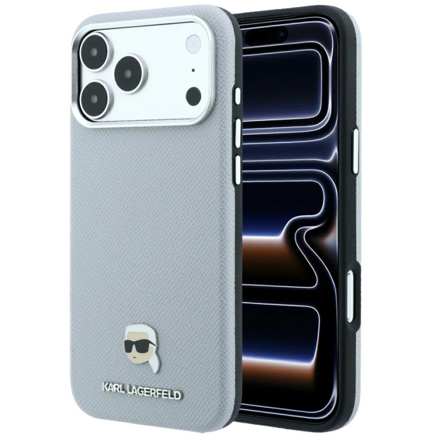 Dėklas Karl Lagerfeld Grained Karl Head Metal MagSafe Case for iPhone 18 Pro Max / 17 Pro Max - Gray – 2