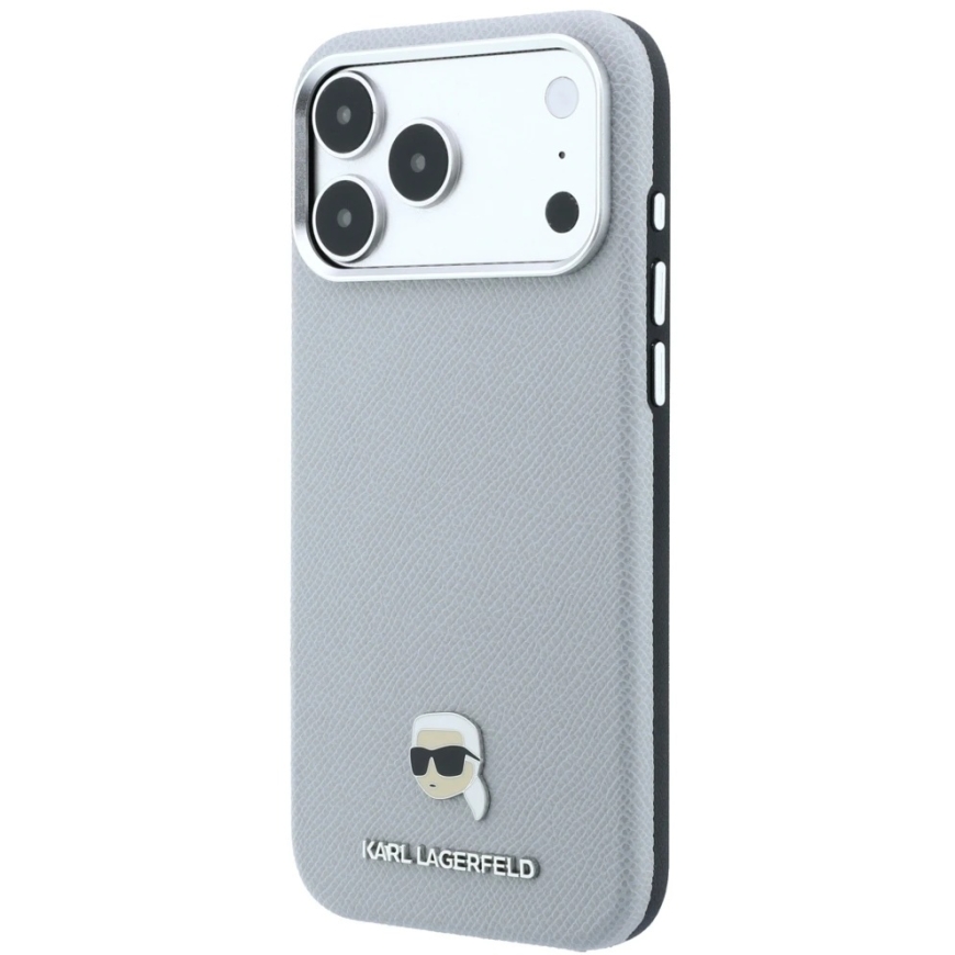 Karl Lagerfeld Grained Karl Head Metal MagSafe -kotelo iPhone 18 Pro Max / 17 Pro Max -harmaa – 3