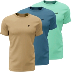 Vīriešu T-krekli 4F M4481 3 iepakojums smilšu krāsā, zilā, piparmētru 4FWSS26TTSHM4481 91S (5XL)