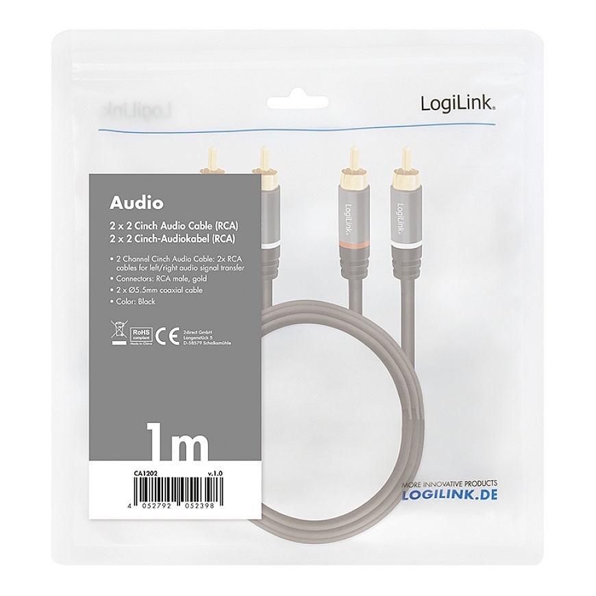 LogiLink CA1202 audio cable 1 m 2 x RCA Black – 4