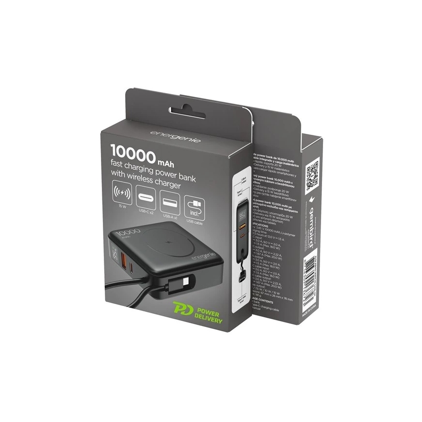 Gembird Powerbank 10000mAh 1xUSB-C/1xUSB-A 20W Bezvadu 15W Melns – 5