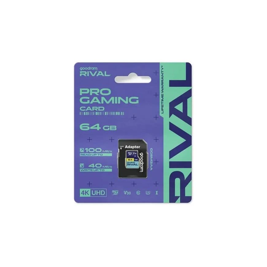 GOODRAM RIVAL M3AA 64 GB Micro SDXC V30 UHS-I U3 atmiņas karte + adapteris (GGSM3AA-0640R12)