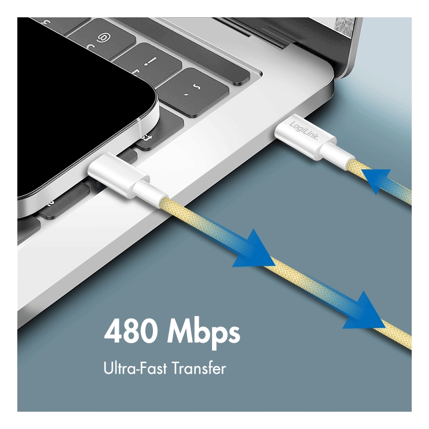 LogiLink CU0349 USB kabelis USB 2.0 1 m USB C 0,48 Gbit/s 60 W Geltona – 2