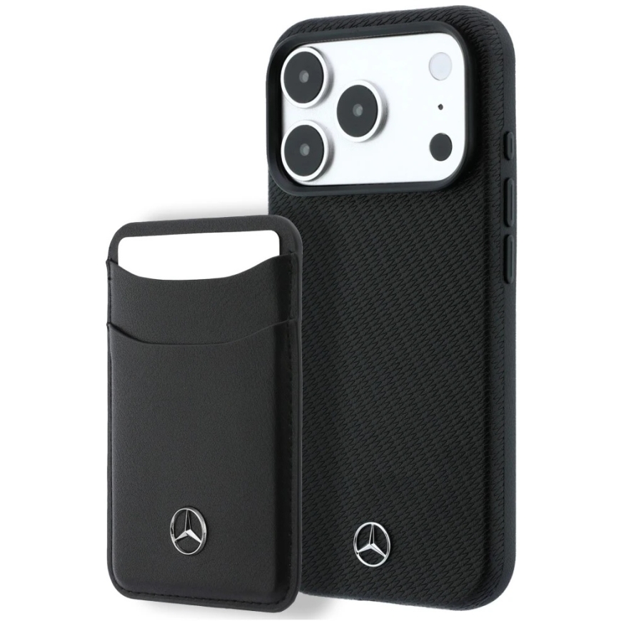 Набор из чехла для кошелька + портфолио Mercedes Grill Pattern Leather MagSafe для iPhone 18 Pro Max / 17 Pro Max черный