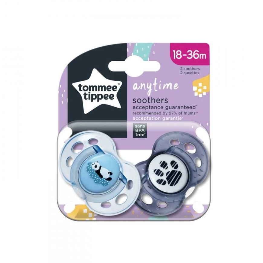 TOMMEE TIPPEE silikona ortodontiskie knupīši ANYTIME, 18-36 m., 2 gb., 433658