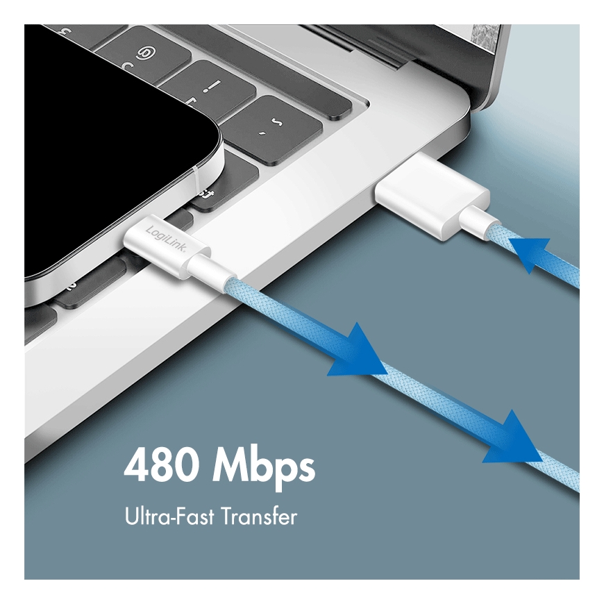 LogiLink CU0329 USB-kaapeli USB 2.0 0,5 m USB A USB C 0,48 Gbit/s 60 W Sininen – 4