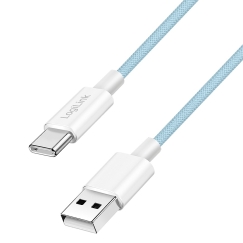 LogiLink USB 2.0 Type-C cable, C/M to A/M, nylon jacket, 60W, blue, 1.5 m