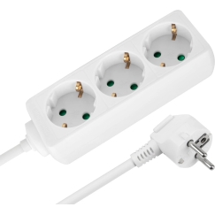 Pidempi 3 pistorasia 5m saksalaista tyyppi ilman kytkintä (3x1.5mm) Rebel, valkoinen