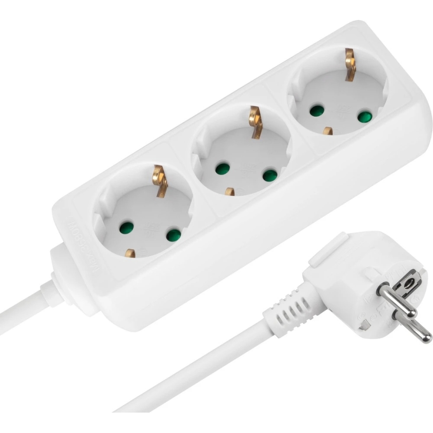 Paildzinātājs 3 kontaktligzdām 5m Vācijas tipa bez slēdža (3x1.5mm) Rebel, balts