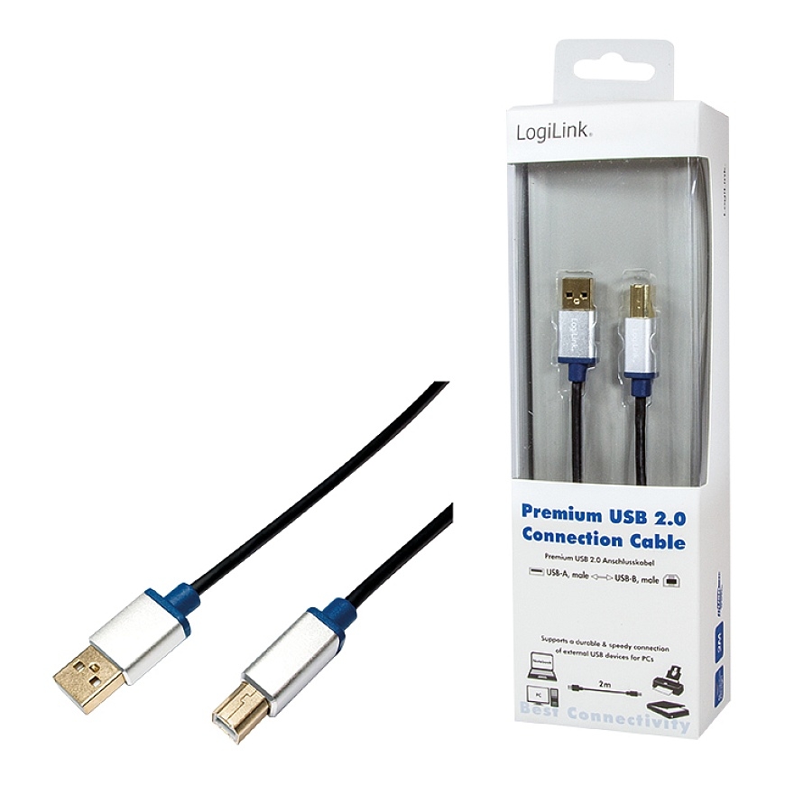 LogiLink 2m, USB2.0-A/USB2.0-B USB kabelis USB A USB B 0,48 Gbit/s Juoda – 4