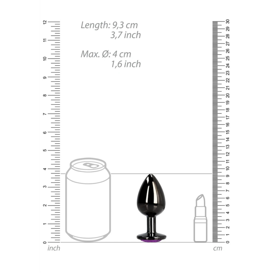 Ouch By Shots Ouch! Mustame analoogne pistik metallist, sädelev teemantiga, 9 cm – 3