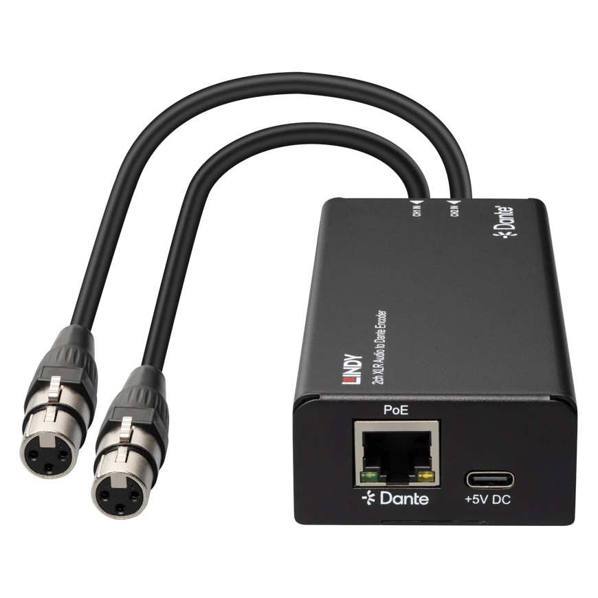 Audio Encoder - Lindy 2ch XLR to Dante Encoder, 96kHz, PoE, Black – 2