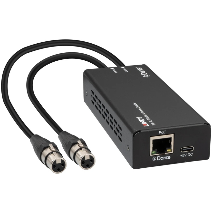 Äänikooderi - Lindy 2ch XLR Dante-kooderi, 96kHz, PoE, musta – 4