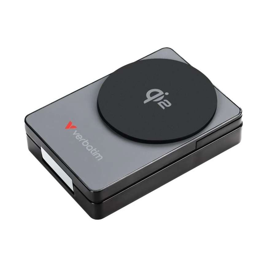 „Verbatim Charge ‘n’ Go Qi2 3-in-1“ magnetinė belaidė išorinė baterija, 10000 mAh, USB-C, Pilkas – 4