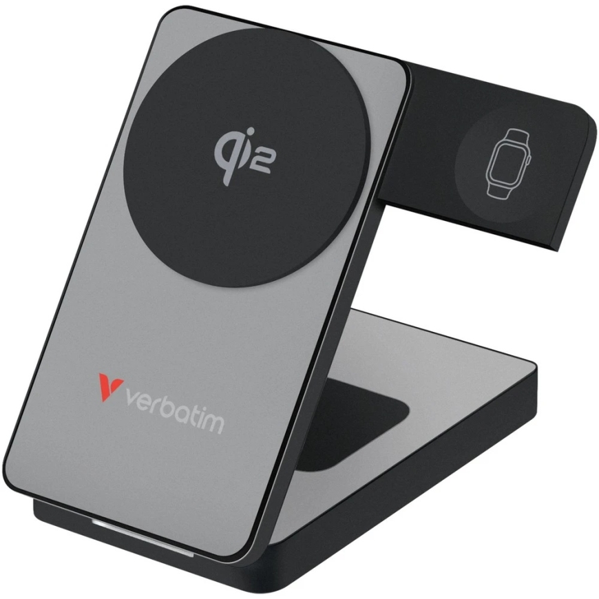 "Verbatim Charge 'n' Go Qi2 3-in-1" magnetic wireless power bank, 10000 mAh, USB-C, Gray – 5