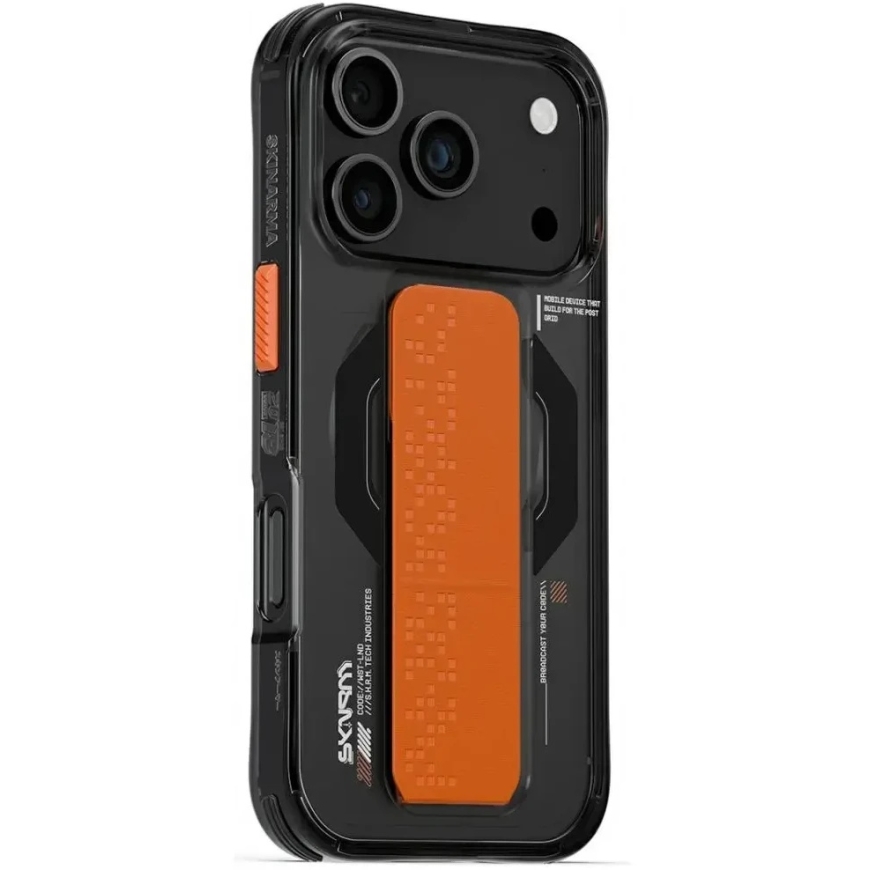 Skinarma Haxa vāciņš iPhone 17 Pro ar magnētisko uzlādi un statīvu, grafīta krāsā
