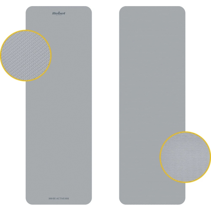 Jogas, pilatēru, fitnesa paklājs, 183x61cm, 4mm biezumā, TPE materiāls, pelēks, REBEL ACTIVE – 3