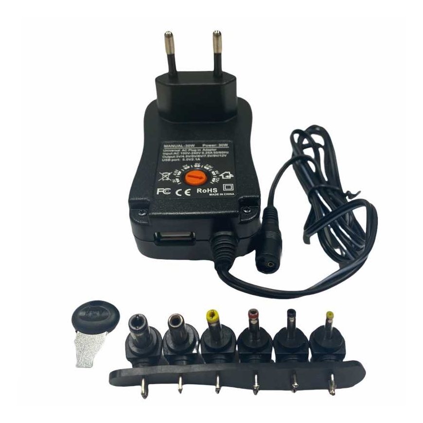 Riff Universal 12/30W (Max 2.1A) Charger + USB with 3-12V (+6 connect – 4