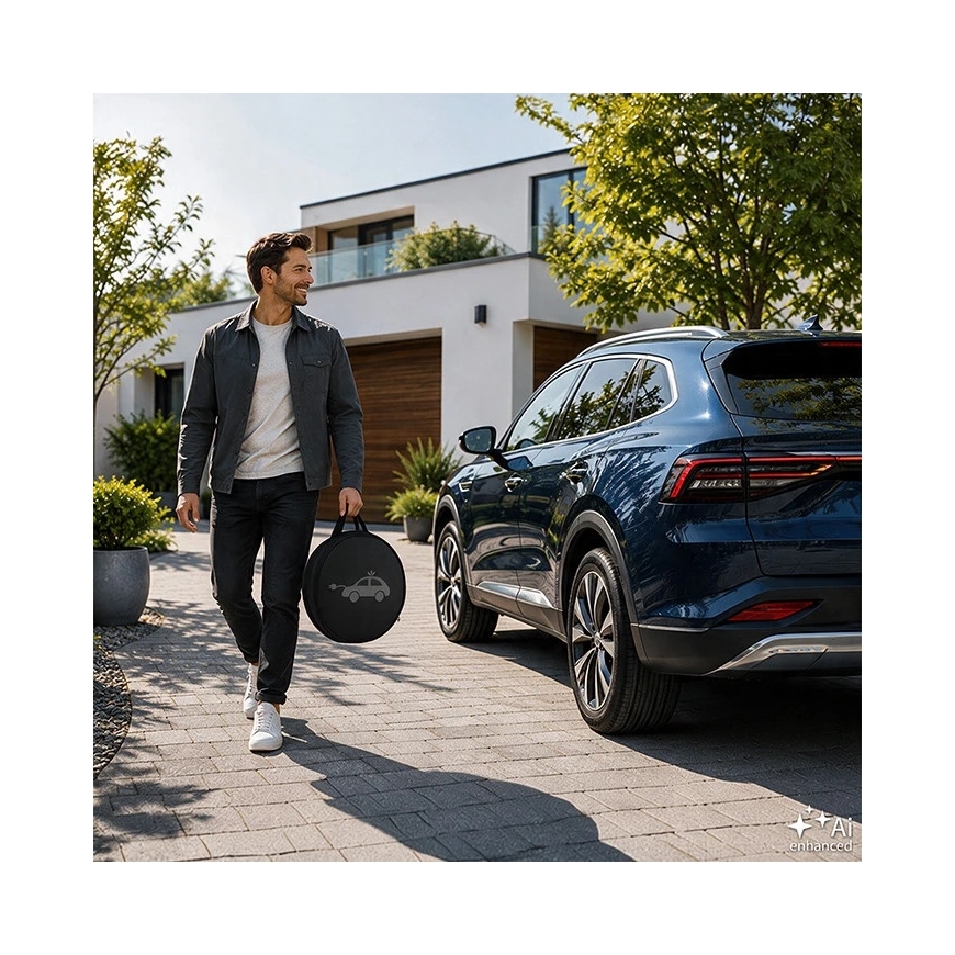 Qoltec Mobilna kroviklis automobiliui elektrycznego EV i hybryd su regulacją 2w1 Typ2 | 3.5kW | 230V | SCHUKO 16A | LED | 5m – 5