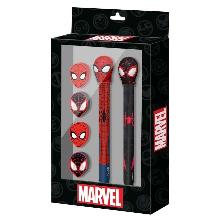 Karactermania Marvel Spiderman Pen + Pencil + 4 Erasers Pack