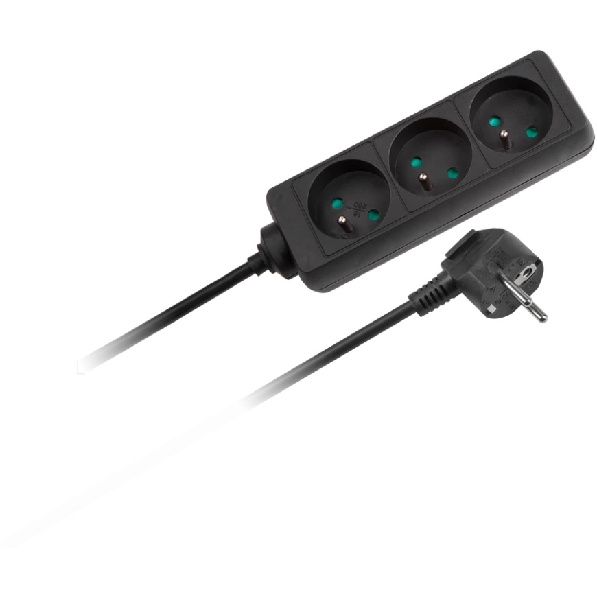 Pikendus 3 pesaga 5m Prantsuse tüüpi ilma lülitita (3x1.5mm) Rebel must