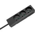 Prailgintuvas 3 sockets 5m French type without switch (3x1.5mm) Rebel black