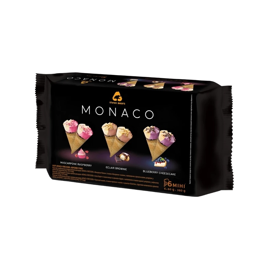 Съедобное мороженое MONACO в вафельном рожке с тремя вкусами, 6 порций, 360 г, 624 мл – 2