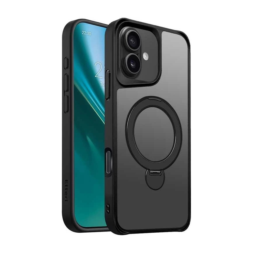 Matēts Etteri "Mag Ring" maciņš iPhone 17 Pro Max / 18 Pro Max, melns