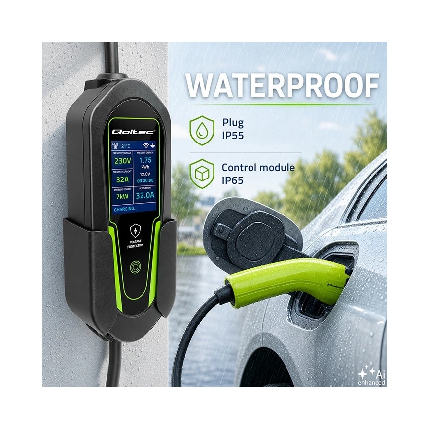 Qoltec Elektriskā EV un hibrīdauto lādētājs ar regulējamu 2in1 Tips2 | 7kW | 230V | CEE 32A | Wi-Fi | Tuya | Viedā dzīve | LCD | – 4