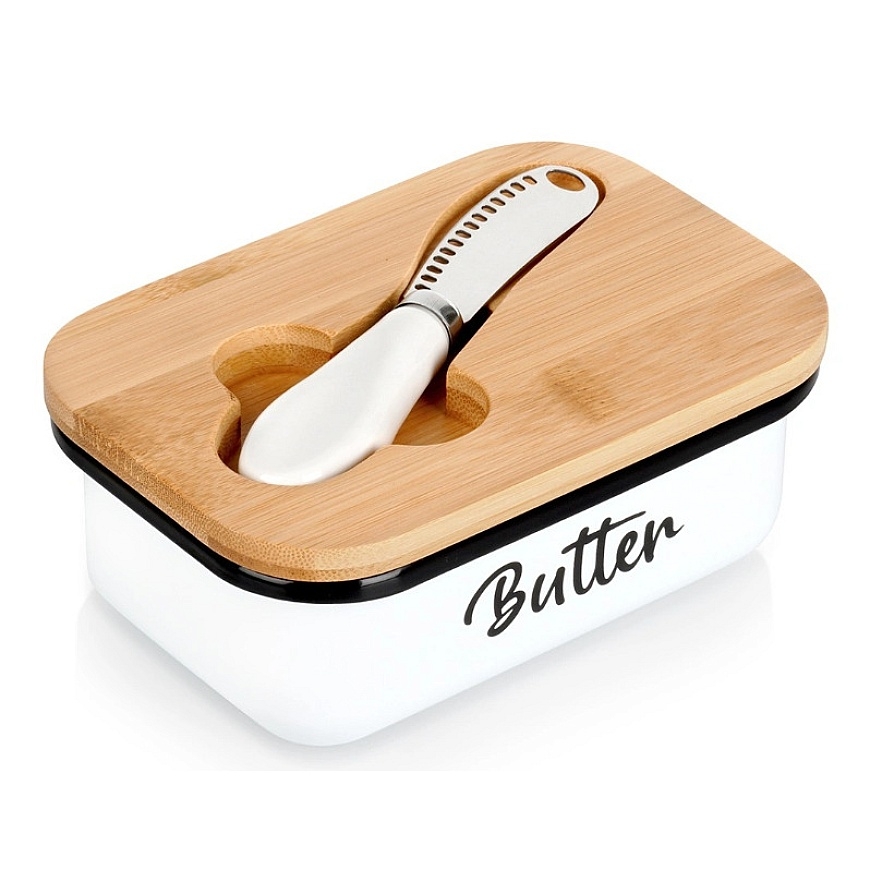 Butter Dish with Bamboo Lid and a Small Knife, 16 x 10.5 x 6.5 c