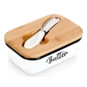 Butter Dish with Bamboo Lid and a Small Knife, 16 x 10.5 x 6.5 c