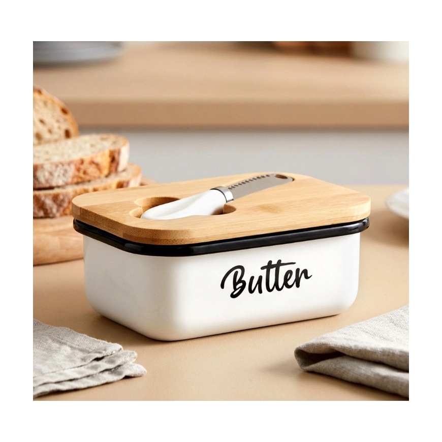 Butter Dish with Bamboo Lid and a Small Knife, 16 x 10.5 x 6.5 c – 2
