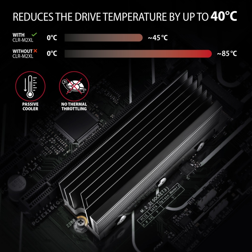 Axagon CLR-M2XL Tietokoneen jäähdytysjärjestelmä M.2 NVMe SSD, SSD-asema Jäähdytyslevy/jäähdytin Mus – 4