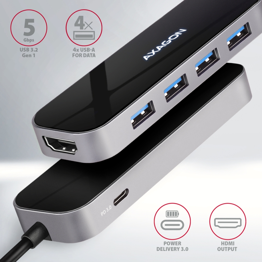 Axagon HMC-6H4A док-станция для ноутбука Проводная USB 3.2 Gen 1 (3.1 Gen 1) Type-C Черный, Серый – 2