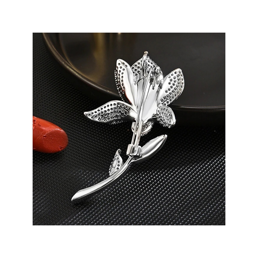 Troli Sparkling brooch in the shape of a blooming flower Silver – 5