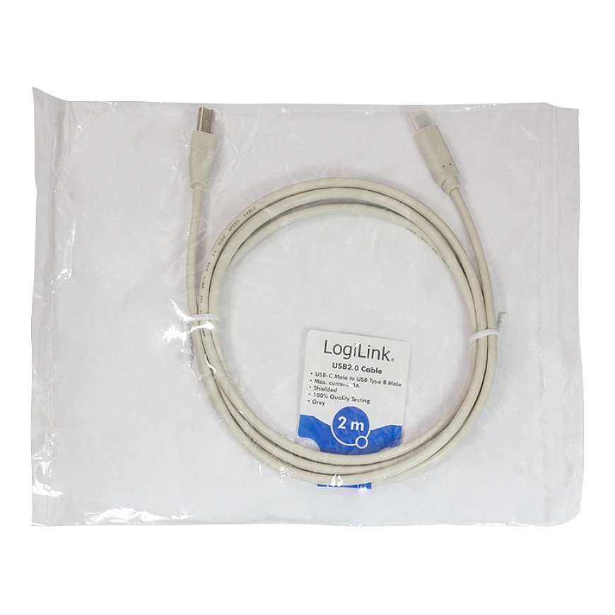 LogiLink CU0161 USB kabelis USB 2.0 2 m USB C USB B 0,48 Gbit/s Pilka – 4