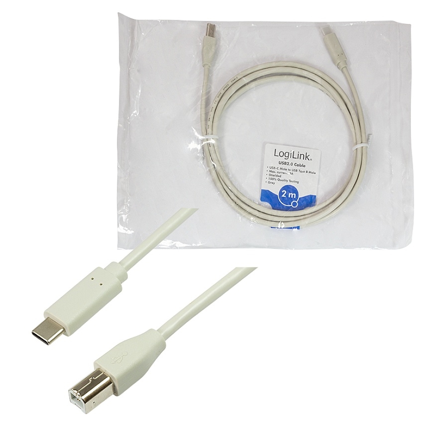 LogiLink CU0161 USB-kaabel USB 2.0 2 m USB C USB B 0,48 Gbit/s Hall – 5